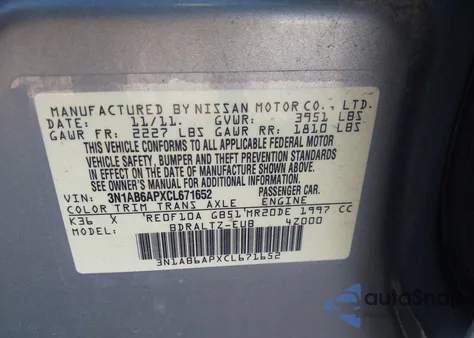 2012 Nissan Sentra 2.0 S from USA, damaged, VIN 3N1AB6APXCL671652